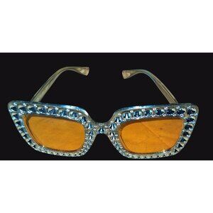 Vintage Bling Oversized Square Sunglasses Yellow Lenses eccentric